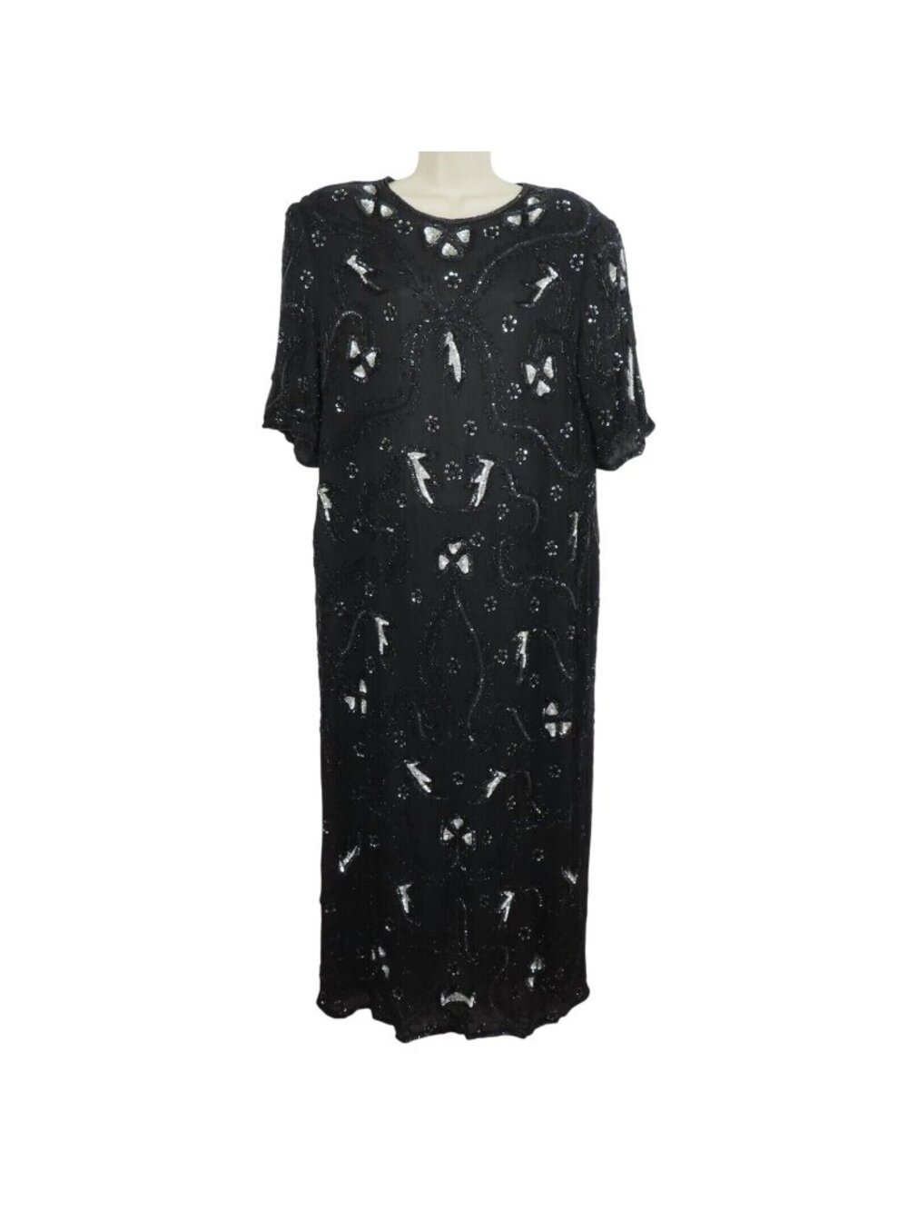 NEW Midnight Run Women Plus Size 2X 18-20 Black Silver Sequin Beaded Dress VTG